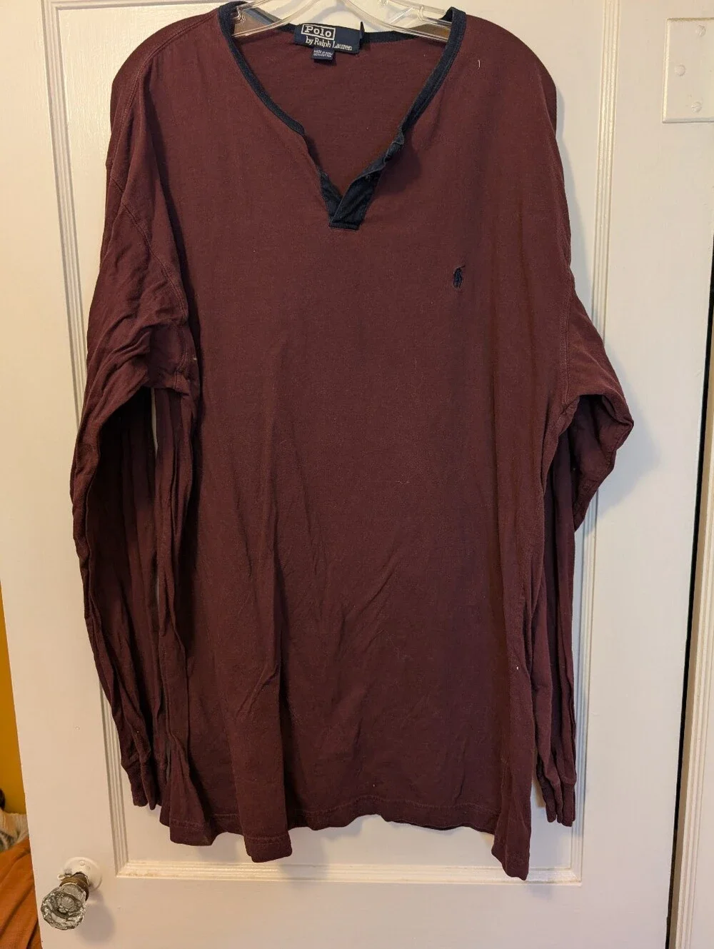 Polo Ralph Lauren Men’s XL Burgundy Long Sleeve Henley Shirt 100% Cotton